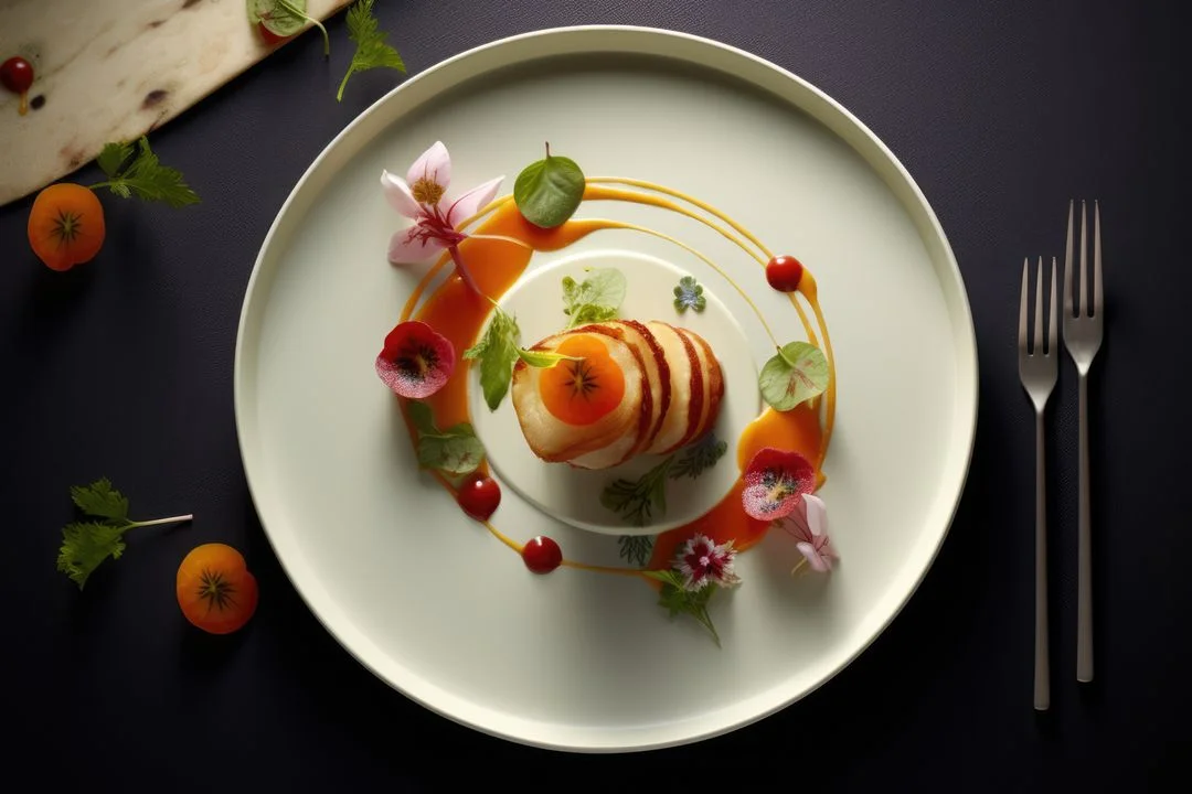 Elegant plated fine-dining dish on a dark table