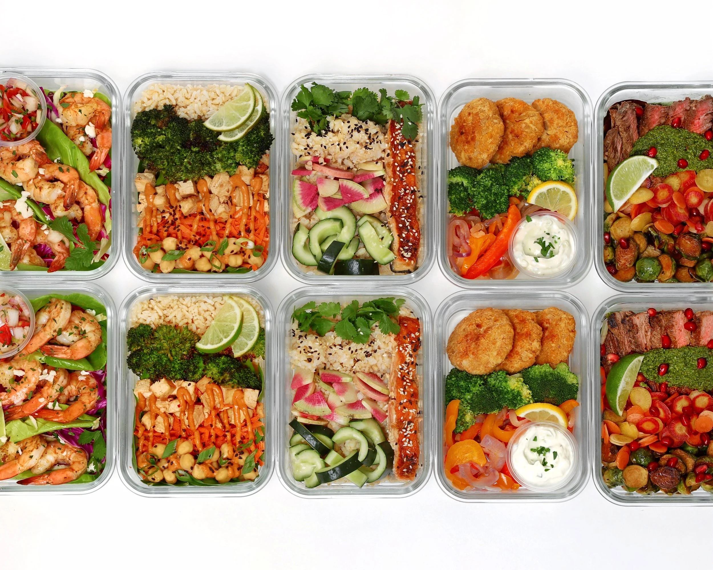 Fresh prepared meals portioned in containers